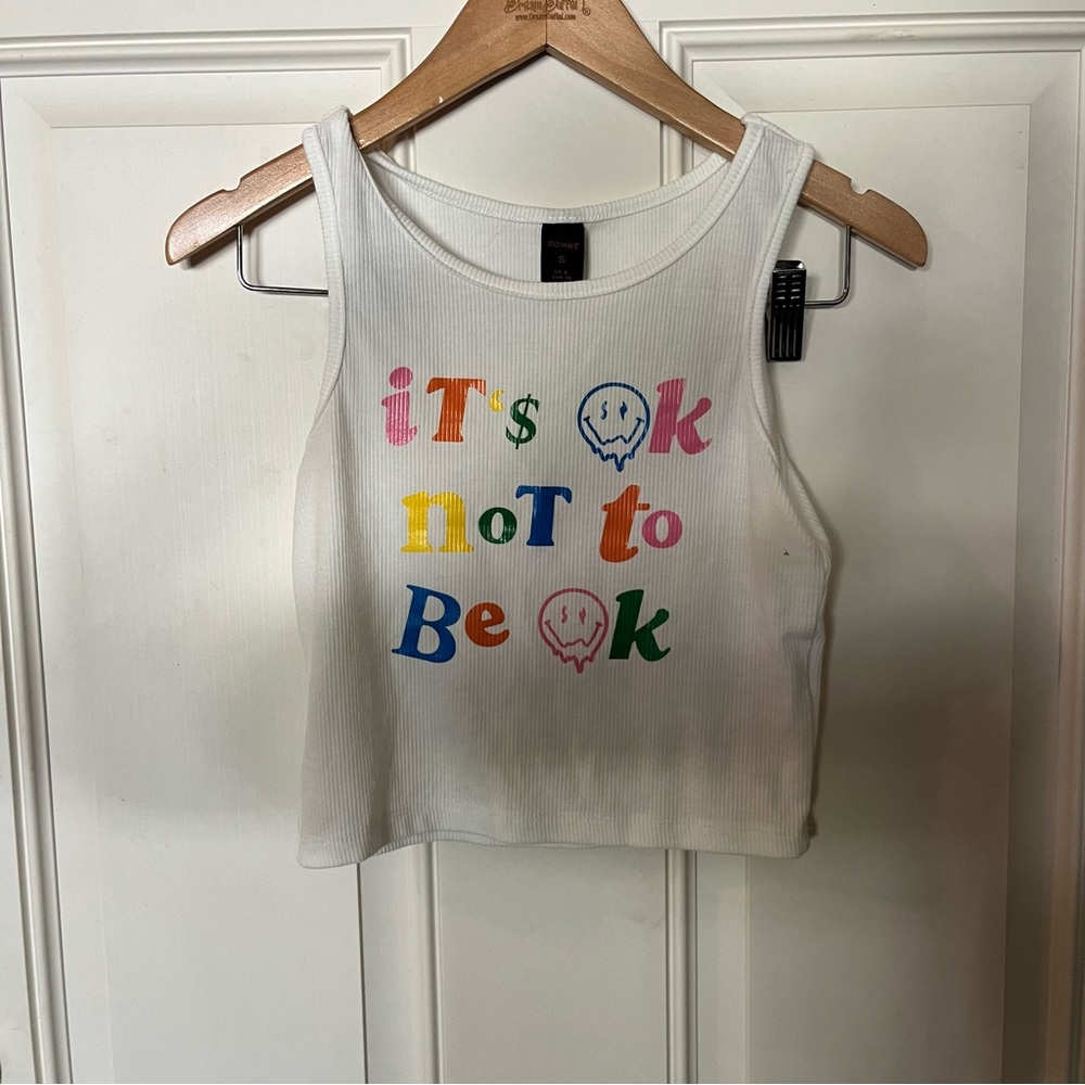 ROMWE White Tank Top with Colorful Lettering